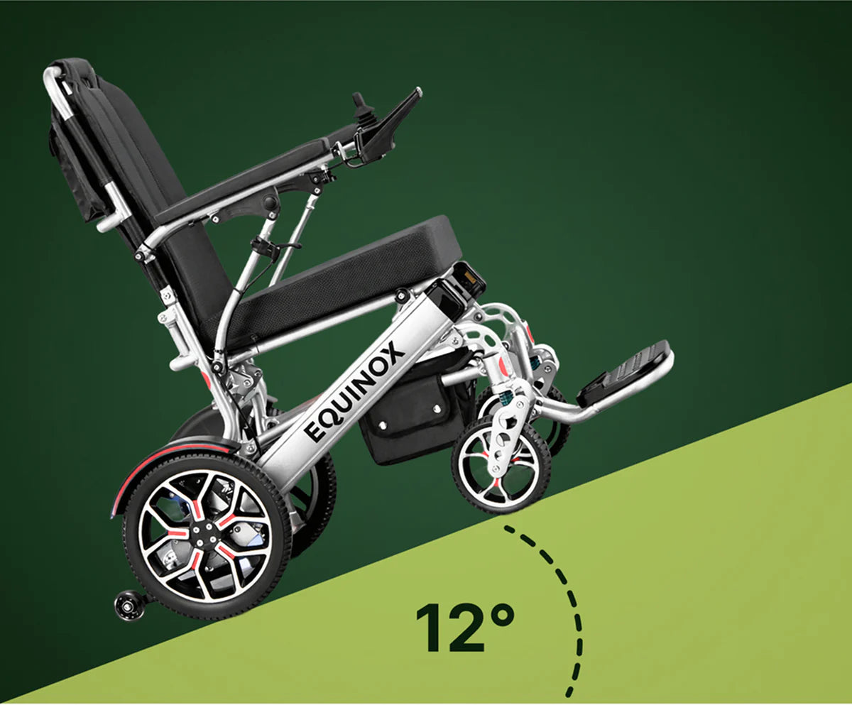 See the Muvon Equinox power wheelchair handle a 12-degree incline. Engineered for powerful slope performance, navigate hills confidently with Equinox.