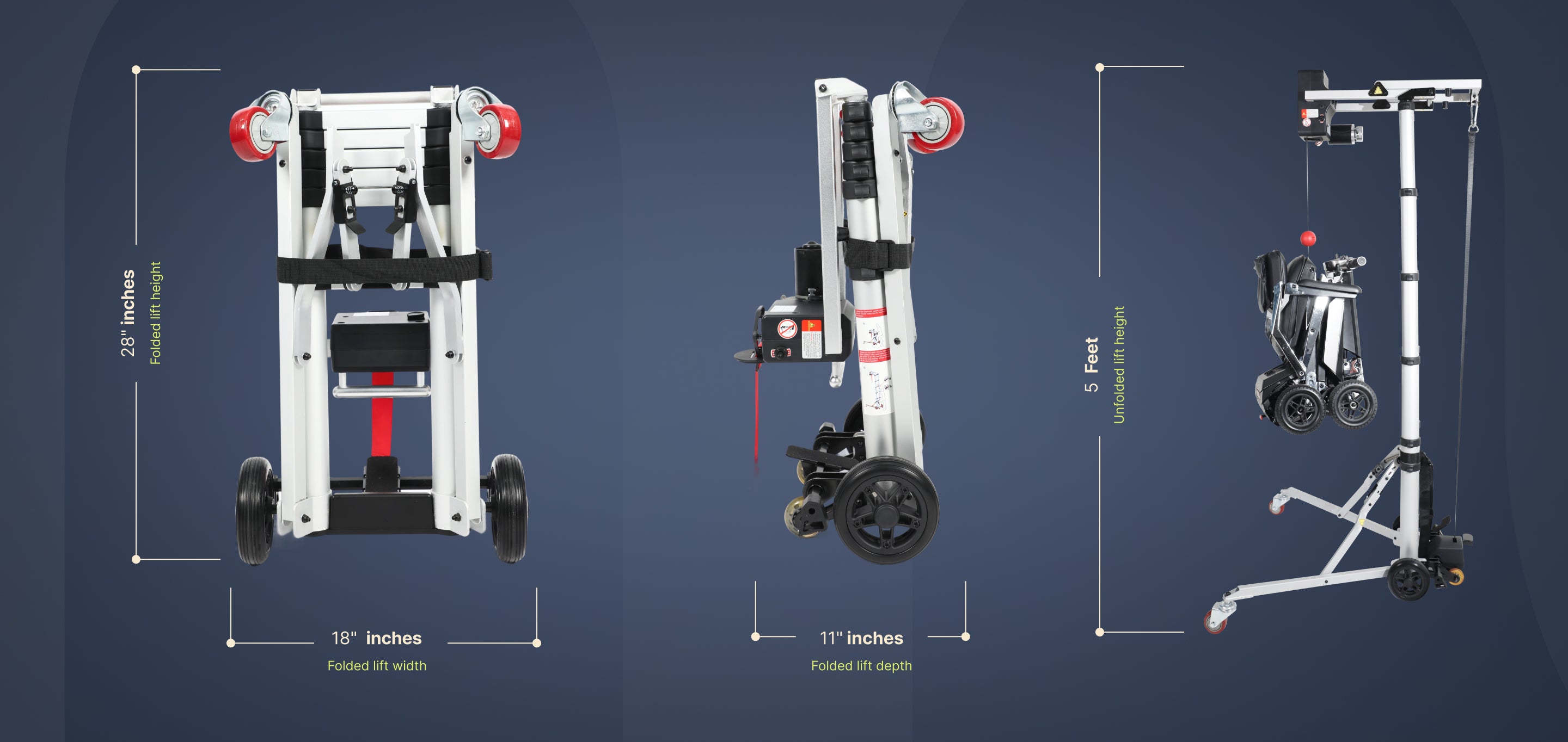 Folded and unfolded sizes of Muvon Portable Lift